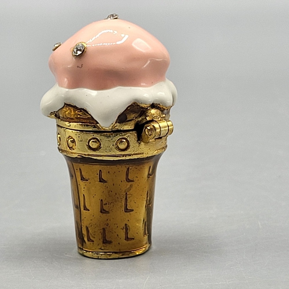 Work of Art Ice Cream Miniature Trinket Box Enamel Rhinestone Hinged Shelf Decor